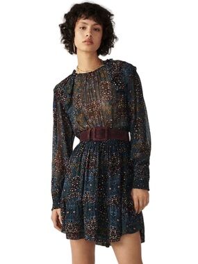 ba&sh Presley Floral Ruffle Mini Dress Long Sleeve Boho Romantic